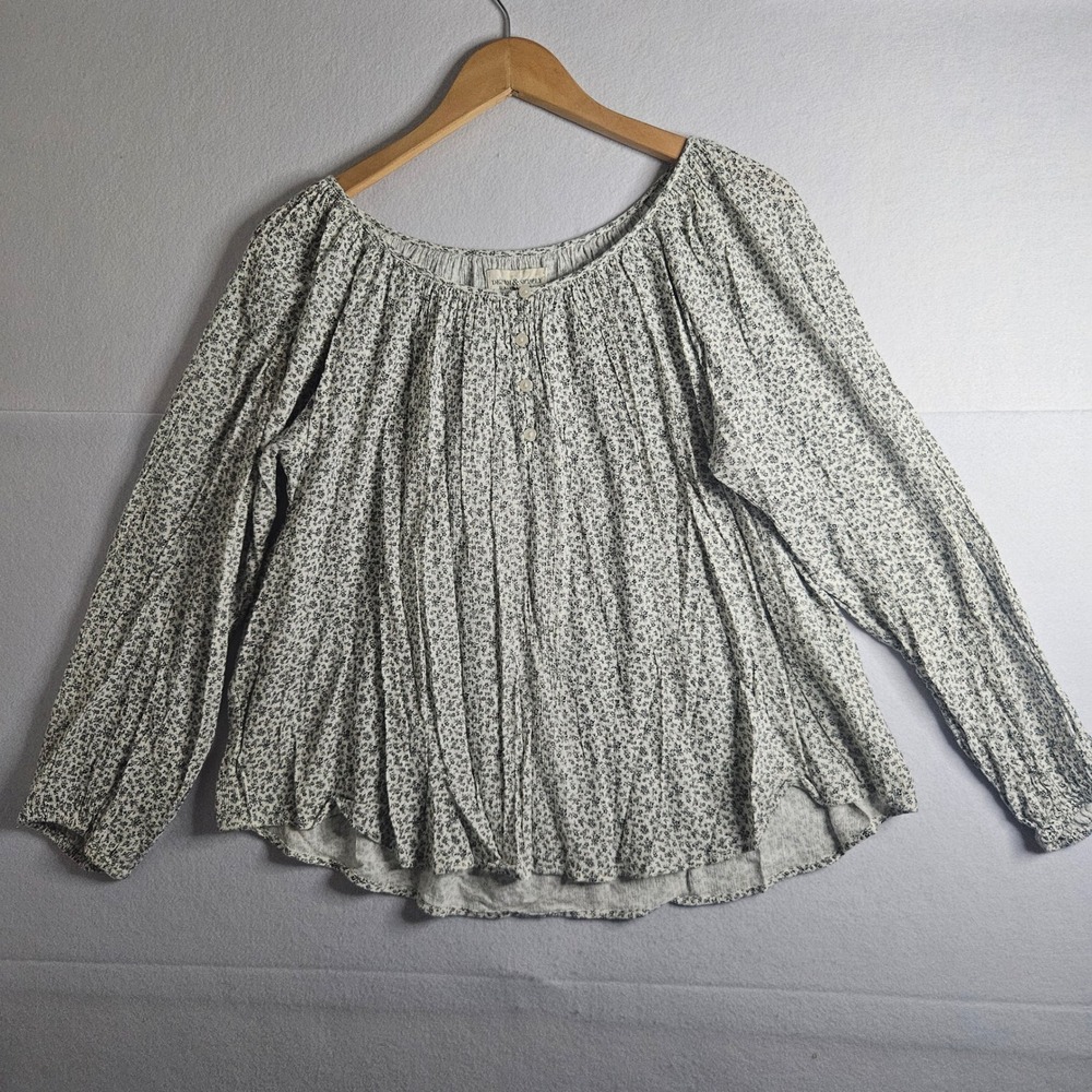 Denim & Supply Ralph Lauren Floral Peasant Blouse White Black‎ Henley Top Small